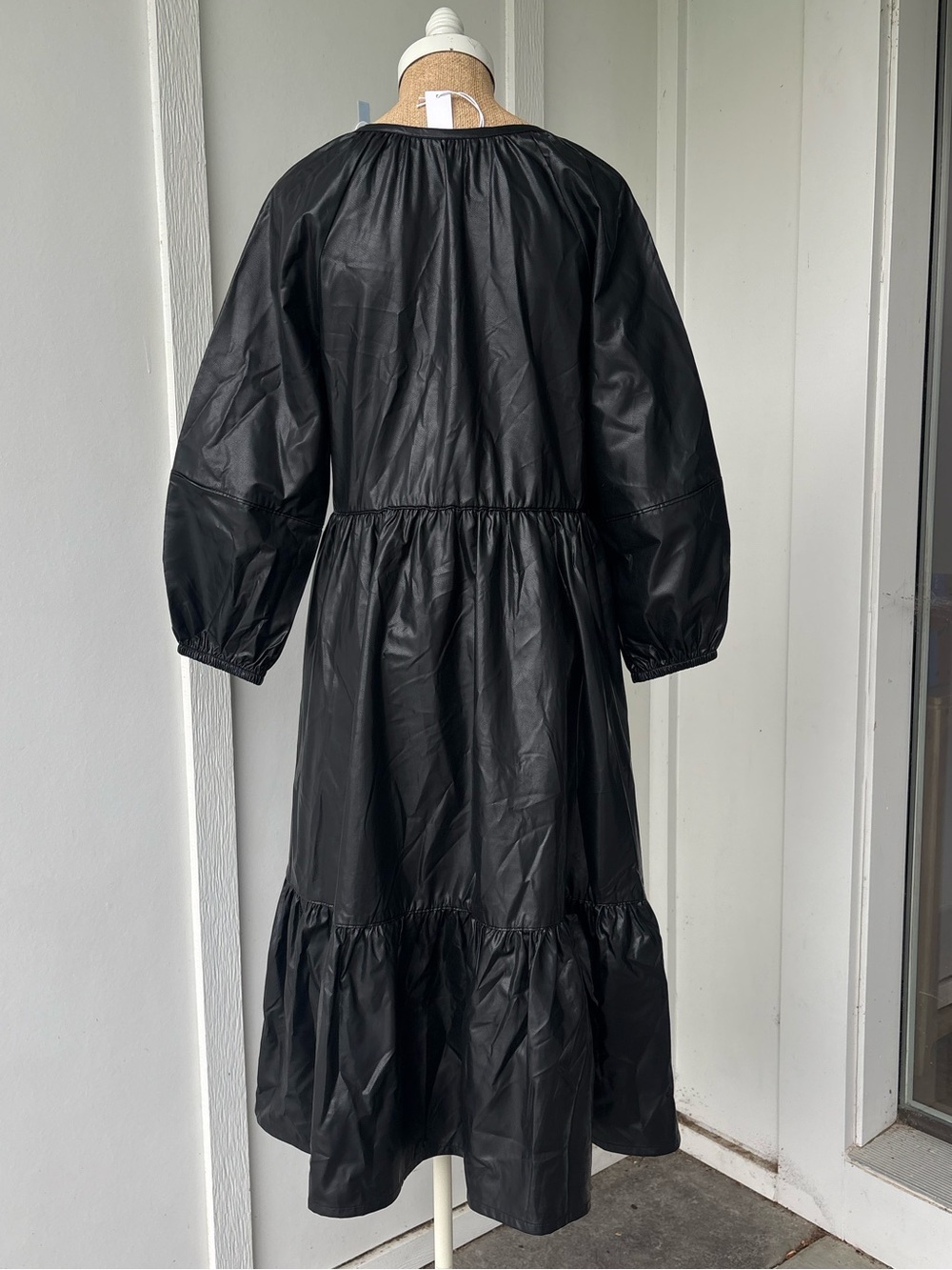Chico’s Midi Dress Pleather Tiered Dress Black Size 6NWT - Picture 9 of 11